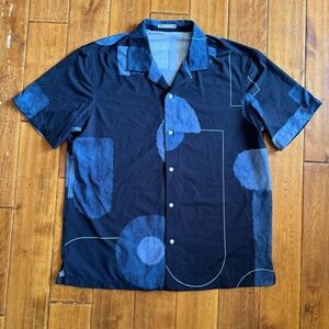 Zara Blue Graphic Button Down Size XL Coachella Music Festival Summer Concert